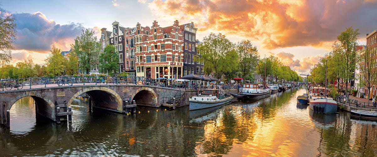 Amsterdam's canals at sunset, Netherlands
